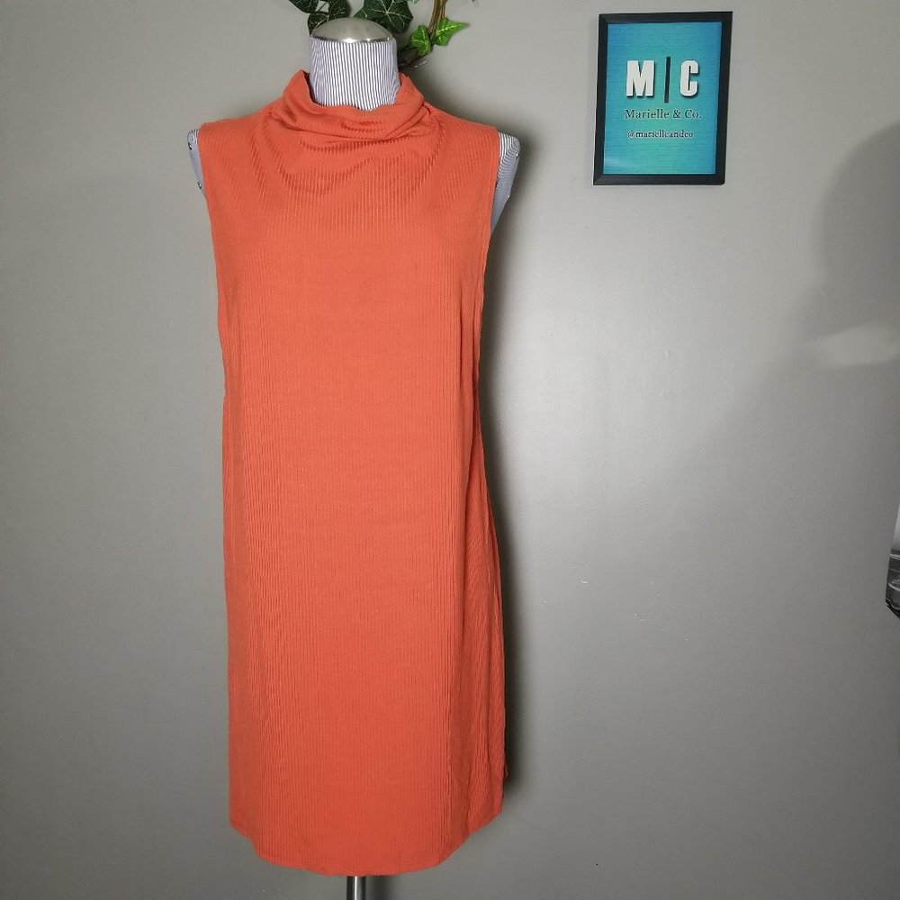 Reformation Cali Ribbed Orange Mock Neck Dress